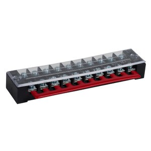 35A Barrier Terminal Block 10 Position Dual Row Screws 12 Pitch with Cover and Red Jumper